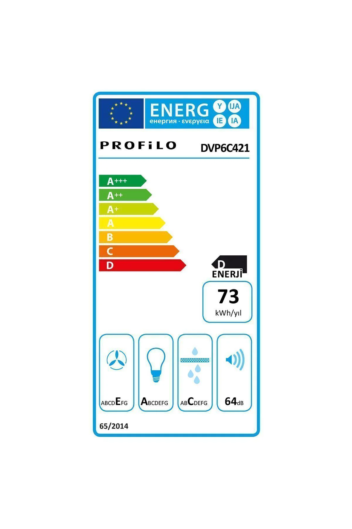 DVP6C421 D Enerji Sınıfı Beyaz Duvar Tipi Davlumbaz