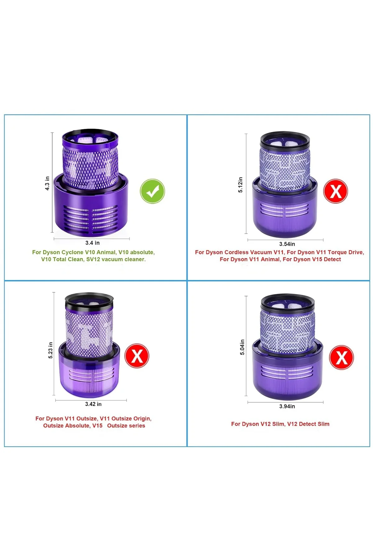 Dyson V10 Uyumlu Hepa Filtre 4 Adet