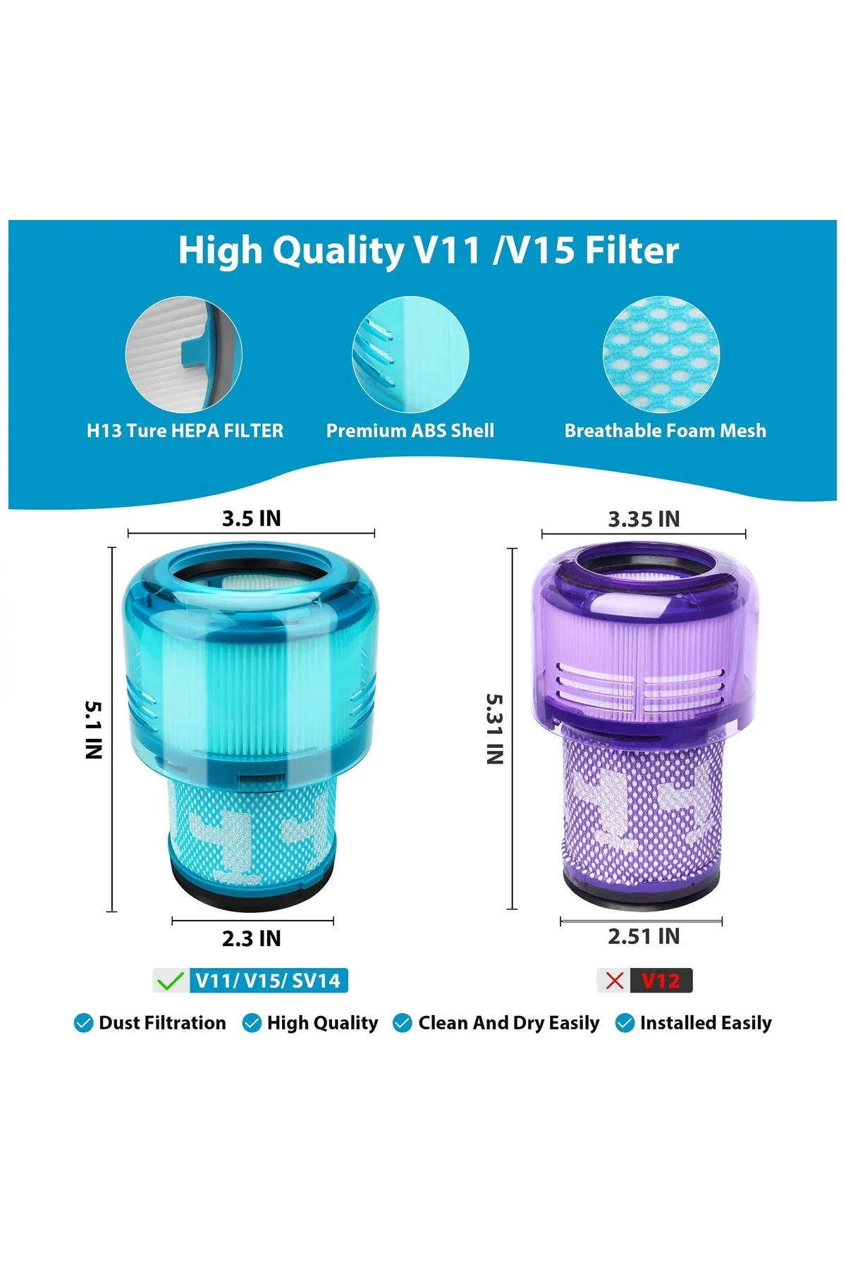 Dyson V15 Detect Uyumlu Yeşil Hepa Filtre 4 Adet