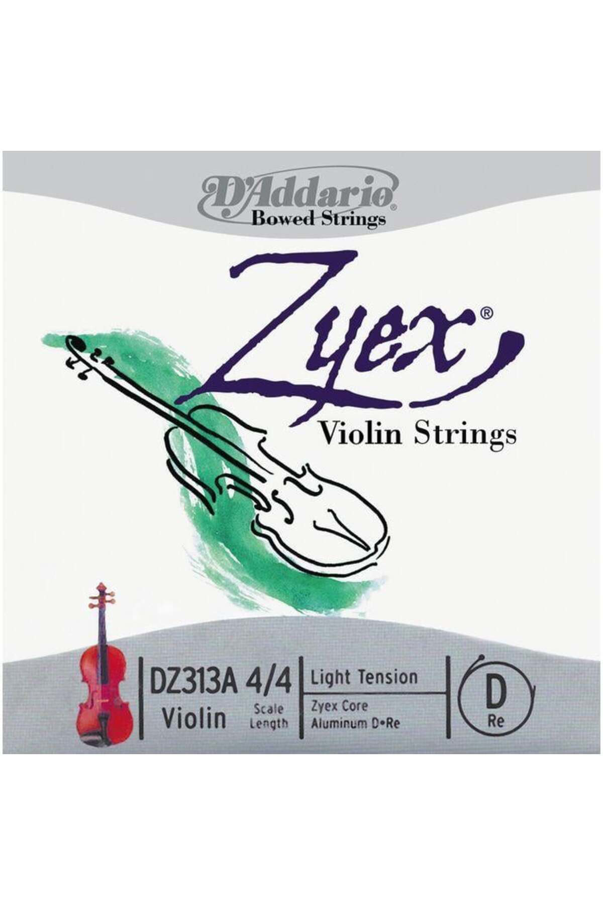 DZ313A KEMAN TEK TEL, ZYEX, 4/4 , MEDIUM TENSION, (RE ALU Keman T