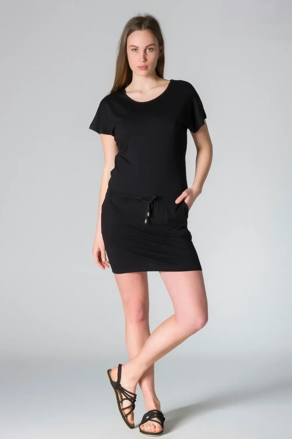 E-08 Kadın Yazlık Beli Bağlamalı Viskoz Elbise