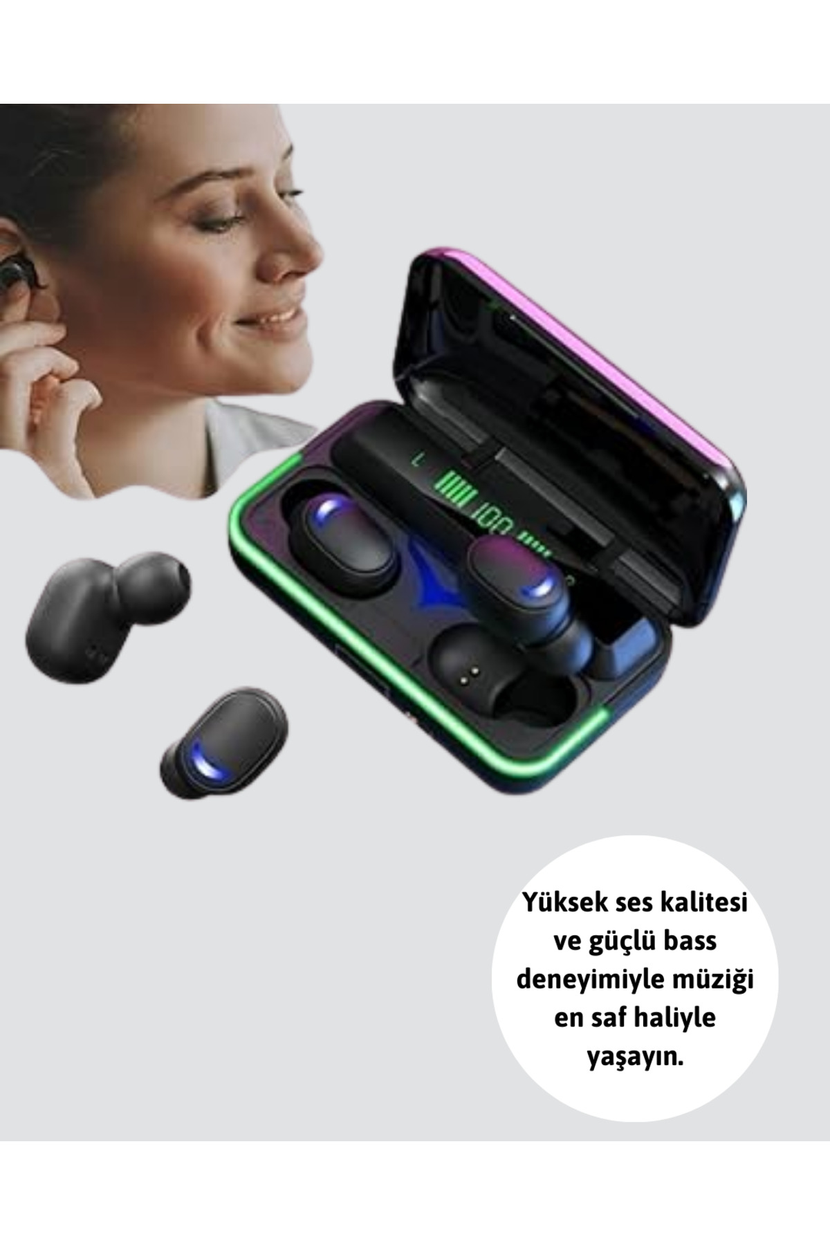 E10 Powerbank Şarjlı Bluetooth 5.1 Kulaklık Spor ve Oyun İçin - L