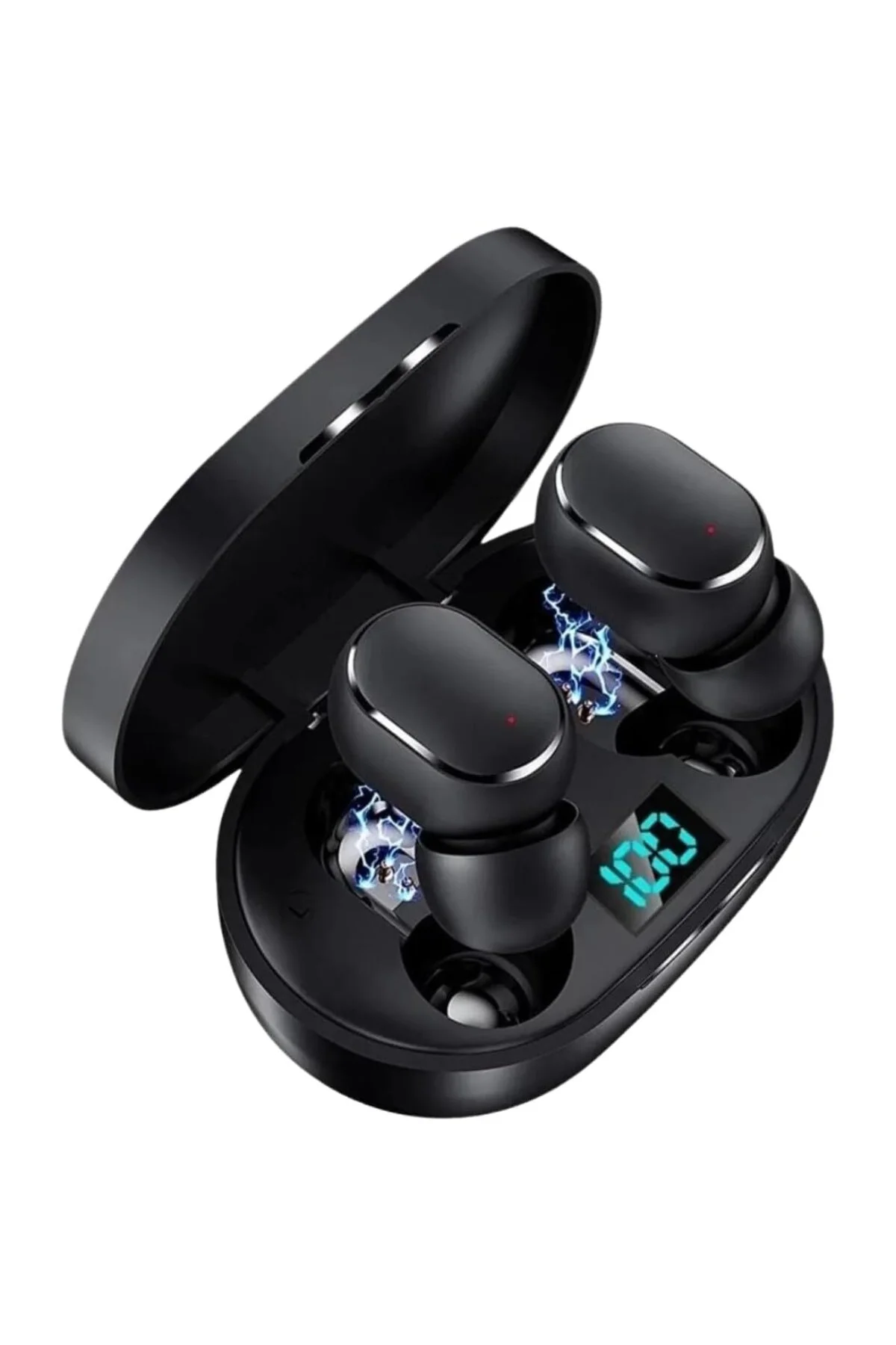 E6s Dots Bluetooth Kablosuz Kulaklık, Çift Mikrofon, HD Ses, Extra Bass, Powerbank Kutu, Siyah