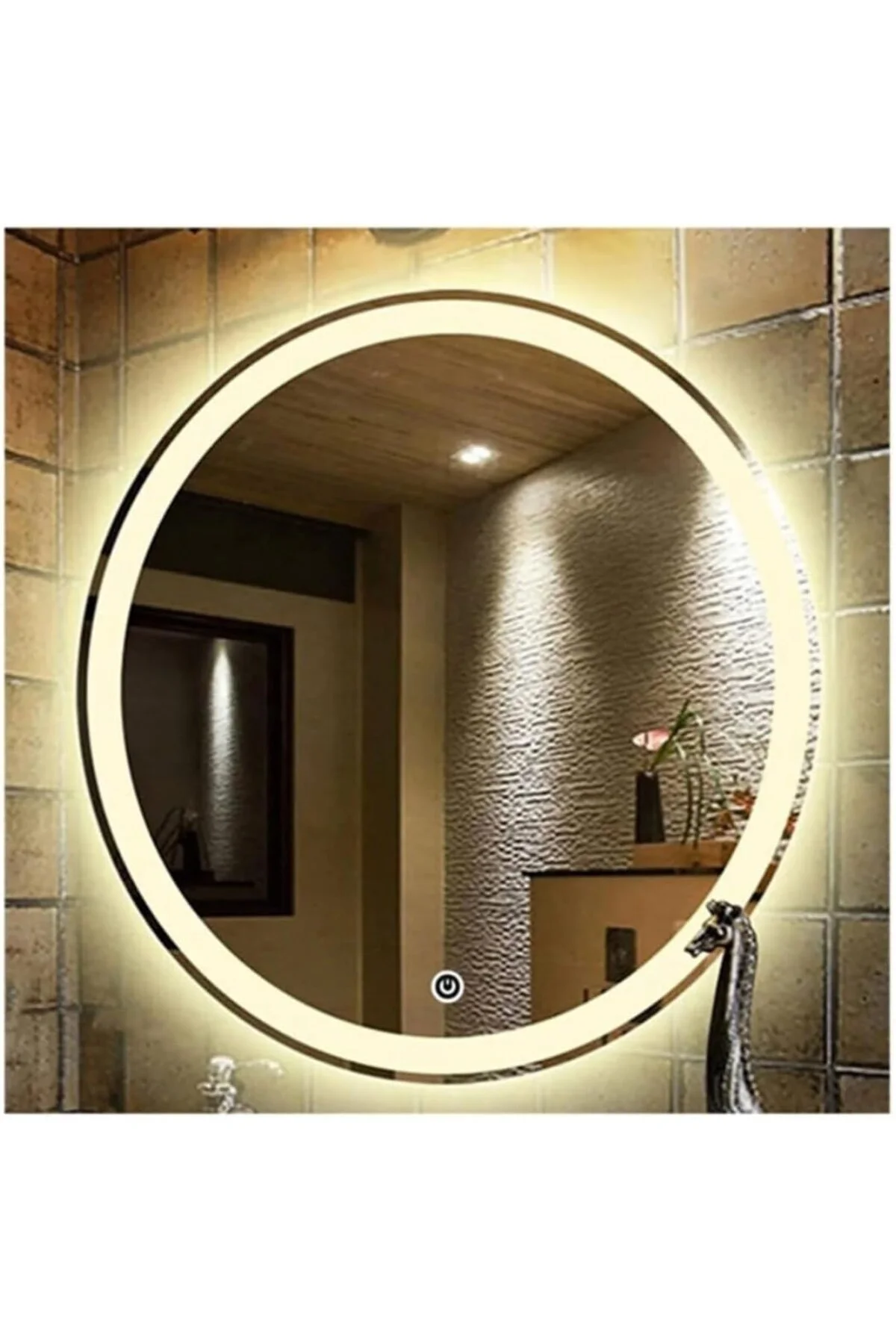 EagleMırror 80x80 Cm Yuvarlak Şeritli Dekoratif Banyo Duvar Aynas
