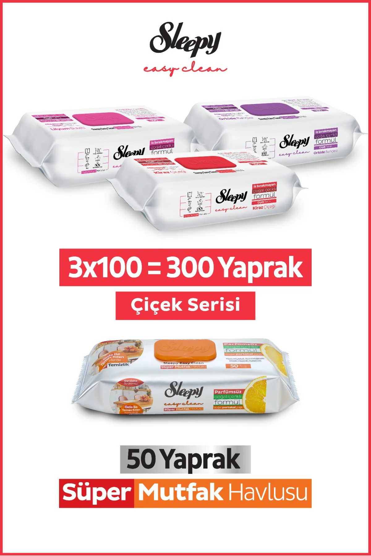 Easy Clean Çiçek Serisi&Portakal Yağlı Süper Mutfak Yüzey Temizlik Havlusu&Mendili(3x100+50) Fiyatı, Yorumları ve Özellikleri