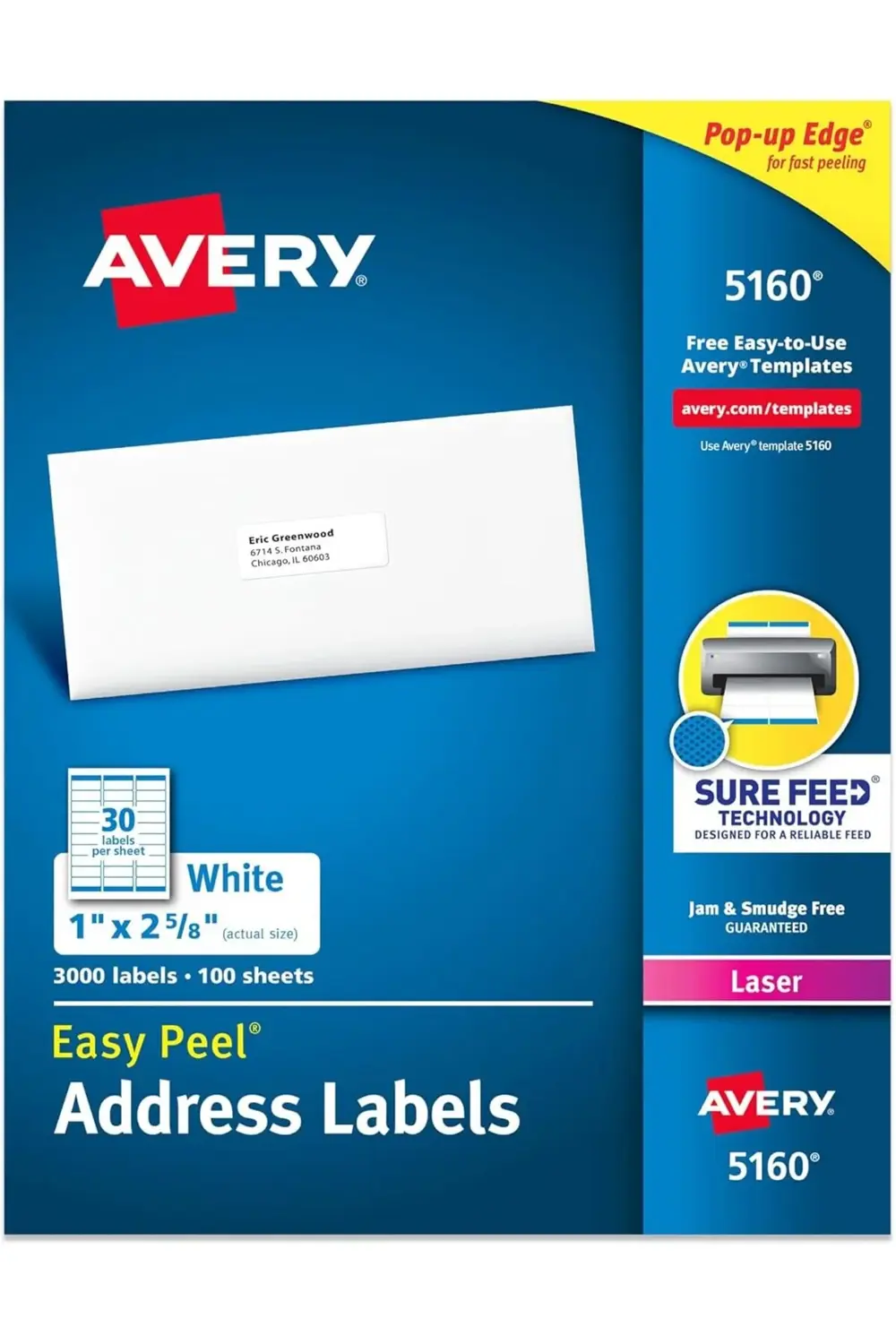 Easy Peel Laser adresi etiket, 1 x 2 – 5/8, beyaz, 3000/box, sold