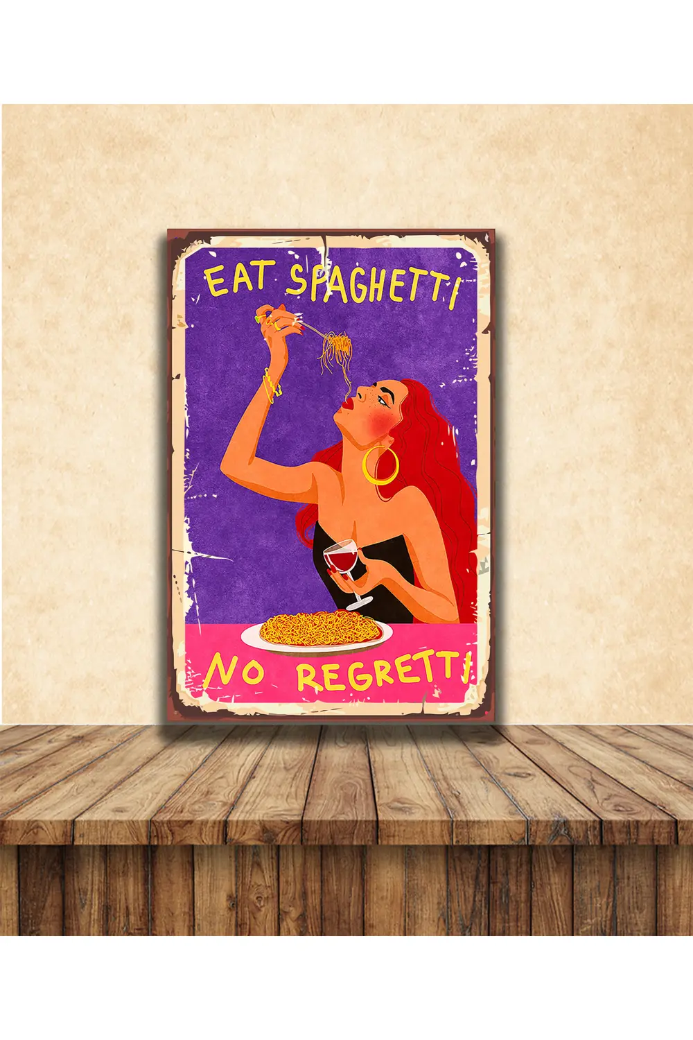 Eat Spaghetti Temalı 20 x 30 CM MDF Tablo