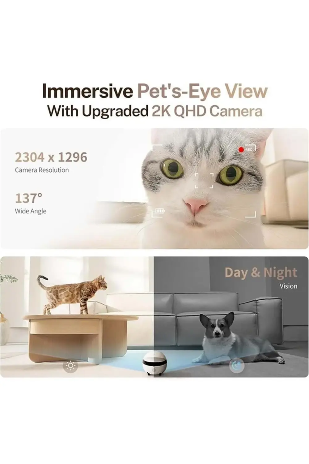 EBO ROLA Mini 2K Pet Kamera Robot, Mobil ve Şarj Edilebilir, 2 Yö