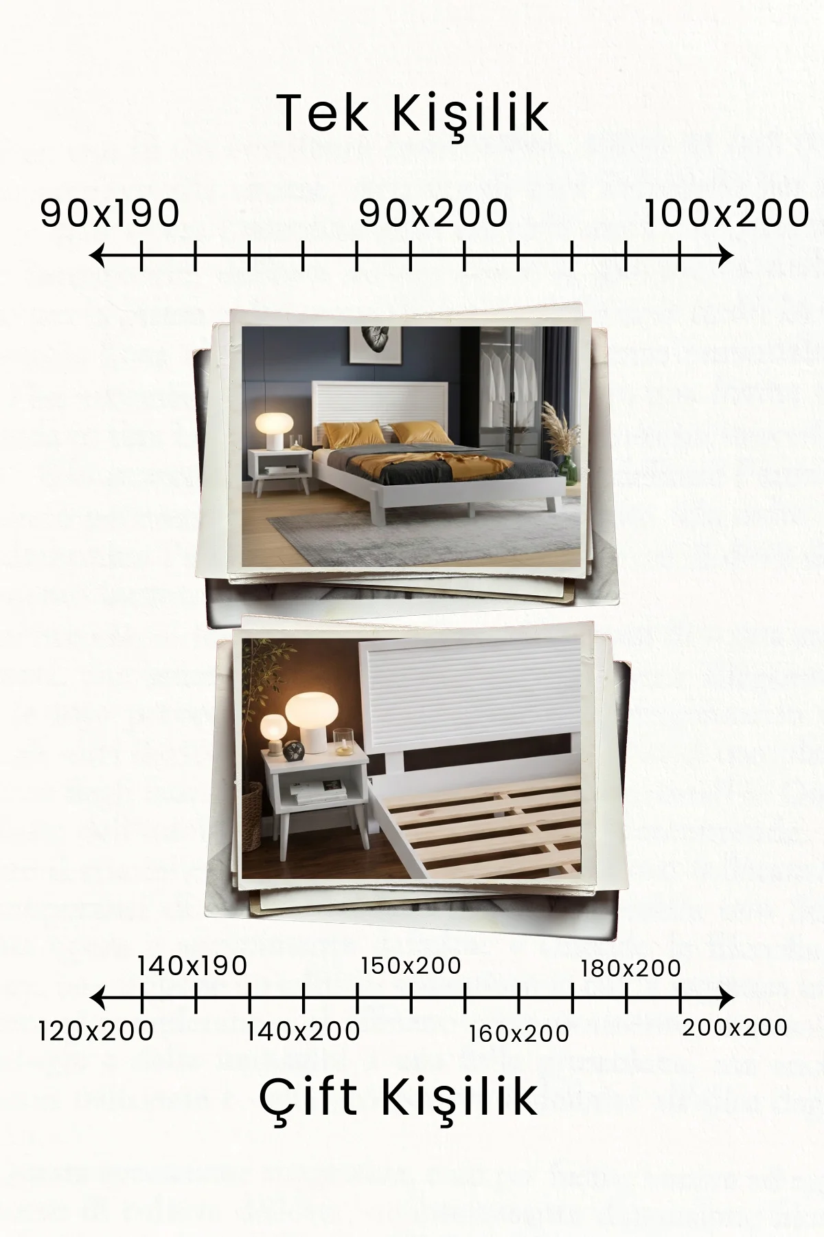Ebruli Model Yatay Başlıklı Masif Ahşap Karyola ve 2 Adet Komodin Kolay Kurulum Fırınlanmış İthal Sibirya Çamı 90x190 Yatak Uyumlu 2 Adet Komodin