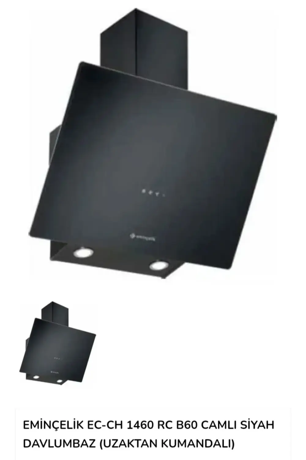 EC-CH 1460 RC B60 Siyah Tek Cam Dokunmatik Kumandalı Davlumbaz SA