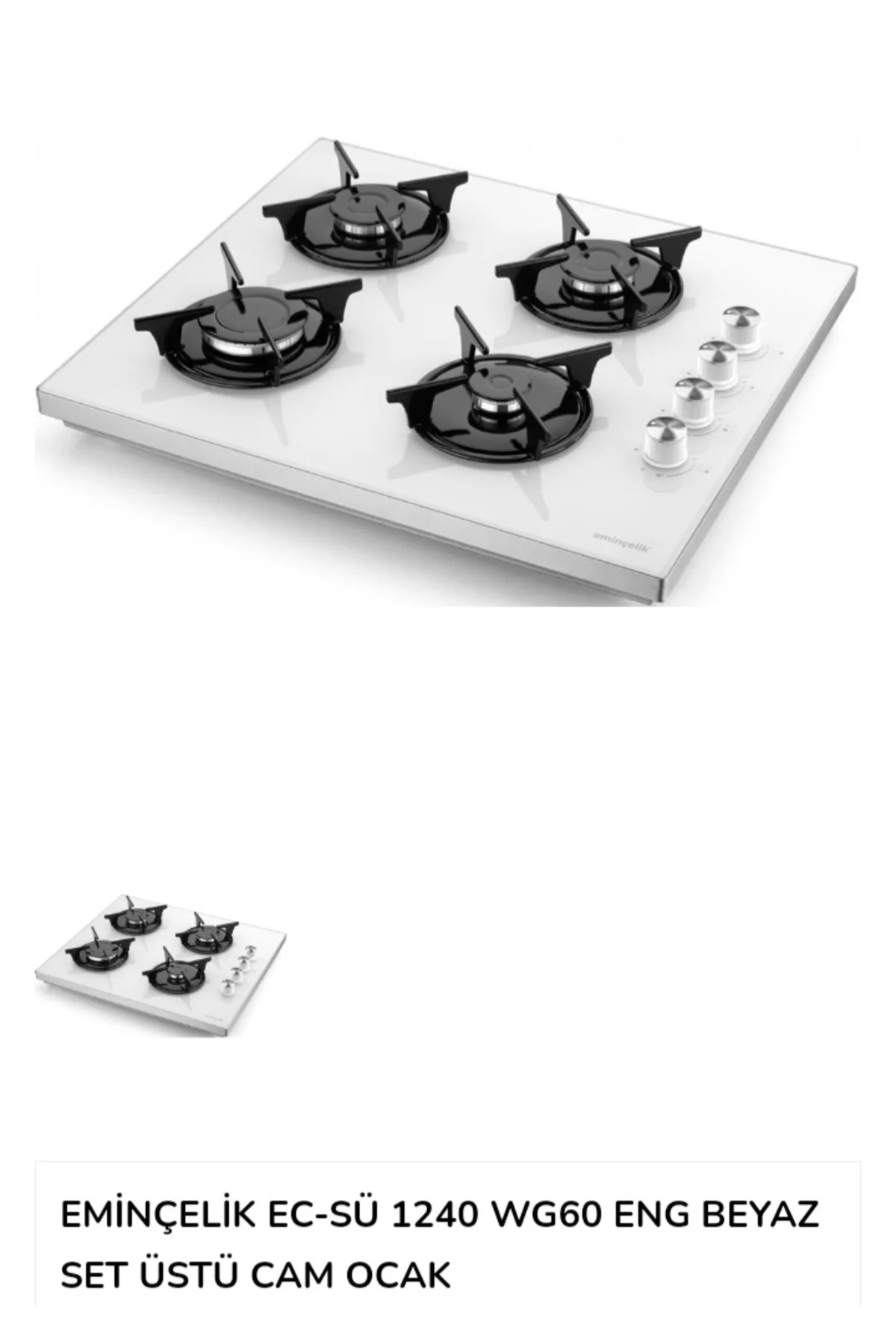 EC-SÜ 1240 WG60 ENG Set Üstü (Tezgahüstü) Beyaz Cam Ocak 4 GÖZÜ G