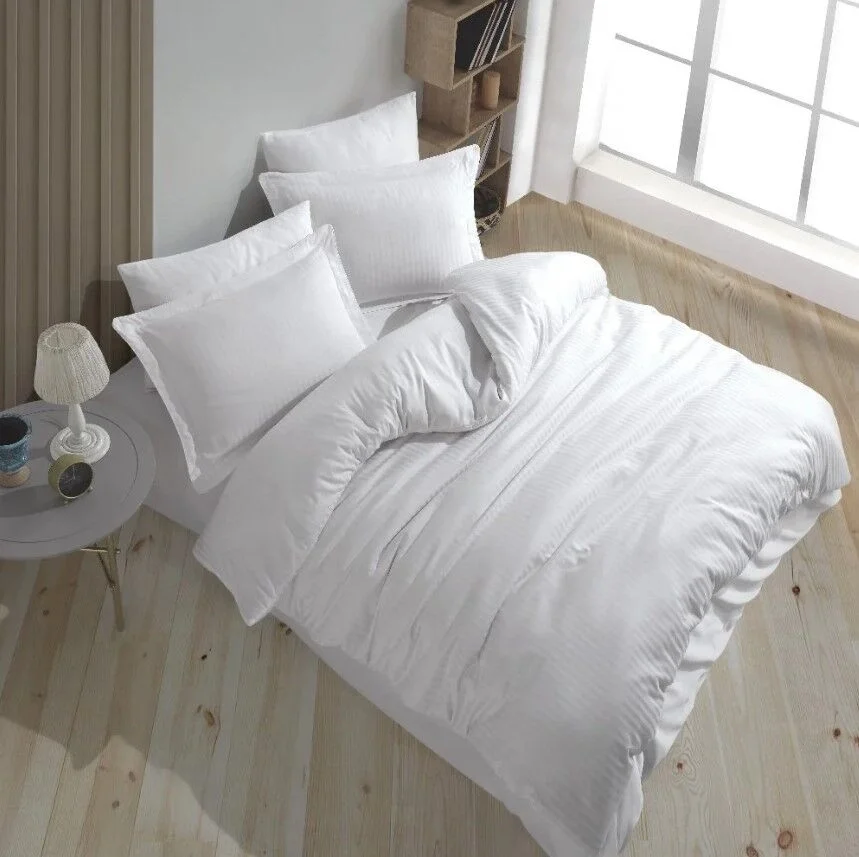 Eco Lounge Çift Kişilik Çizgili Nevresim Takımı Beyaz
