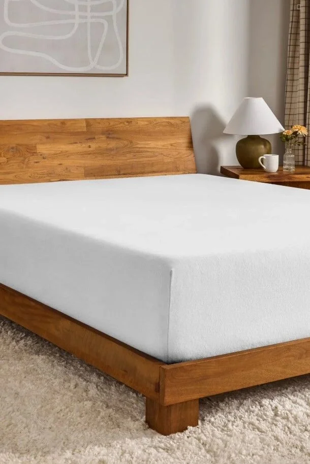 Eco Lounge Pamuk Çift Kişilik Lastikli(fitted)  Penye Çarşaf Beyaz