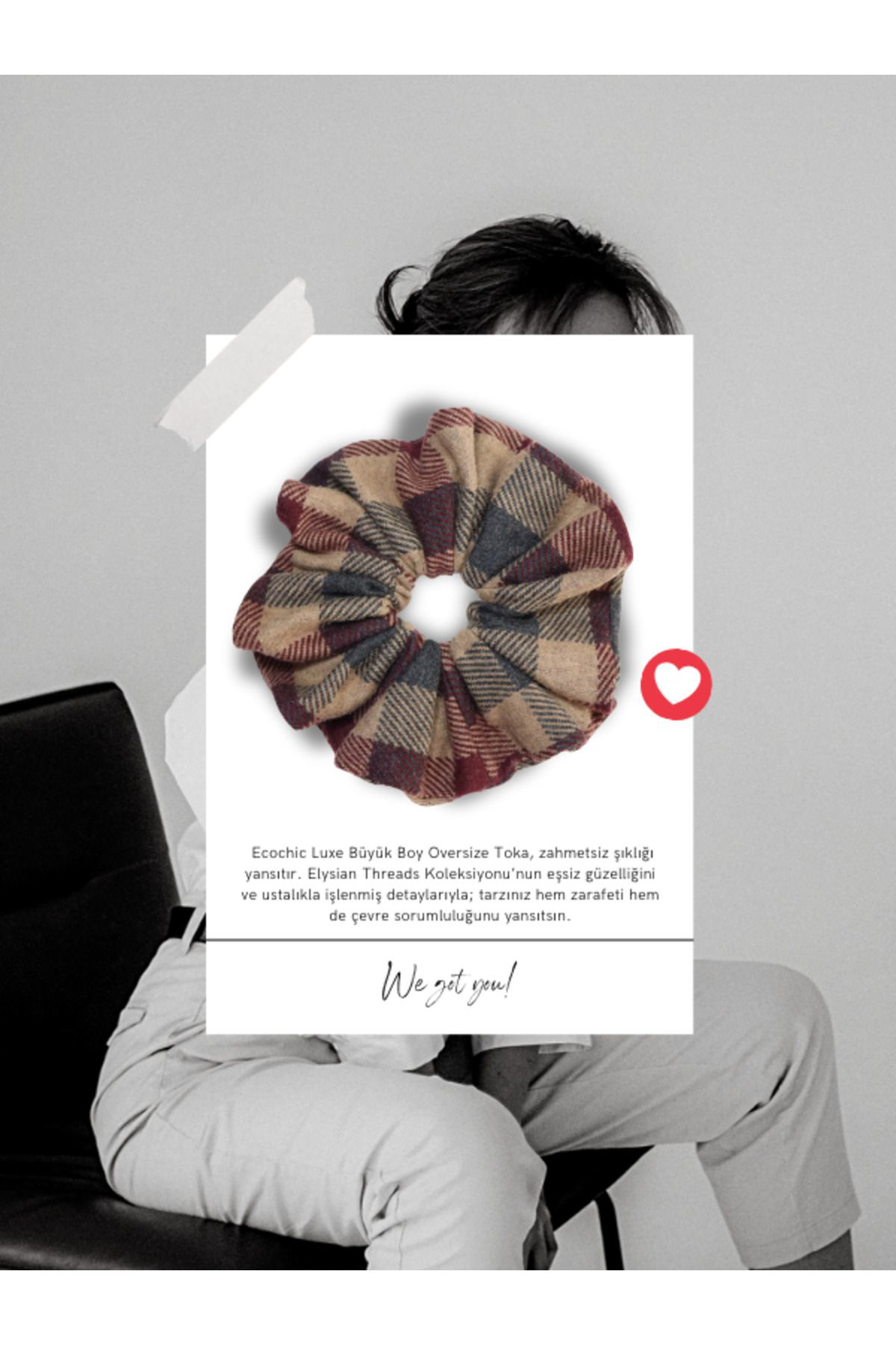 Kaynites Ecochic Luxe Grande Oversized Scrunchie Caramel Burgundy Dark Gray