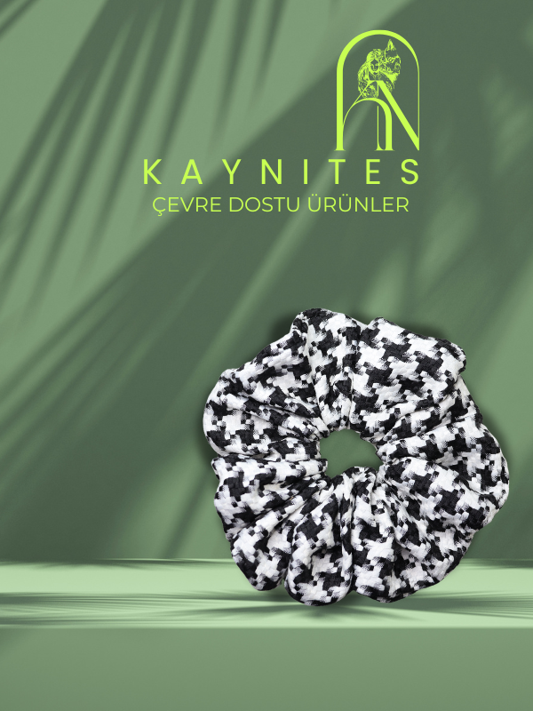 Moda Ecochic Oversized Scrunchie Black And White Houndstooth