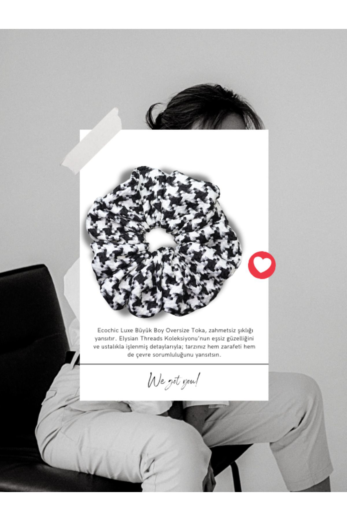 Moda Ecochic Oversized Scrunchie Black And White Houndstooth