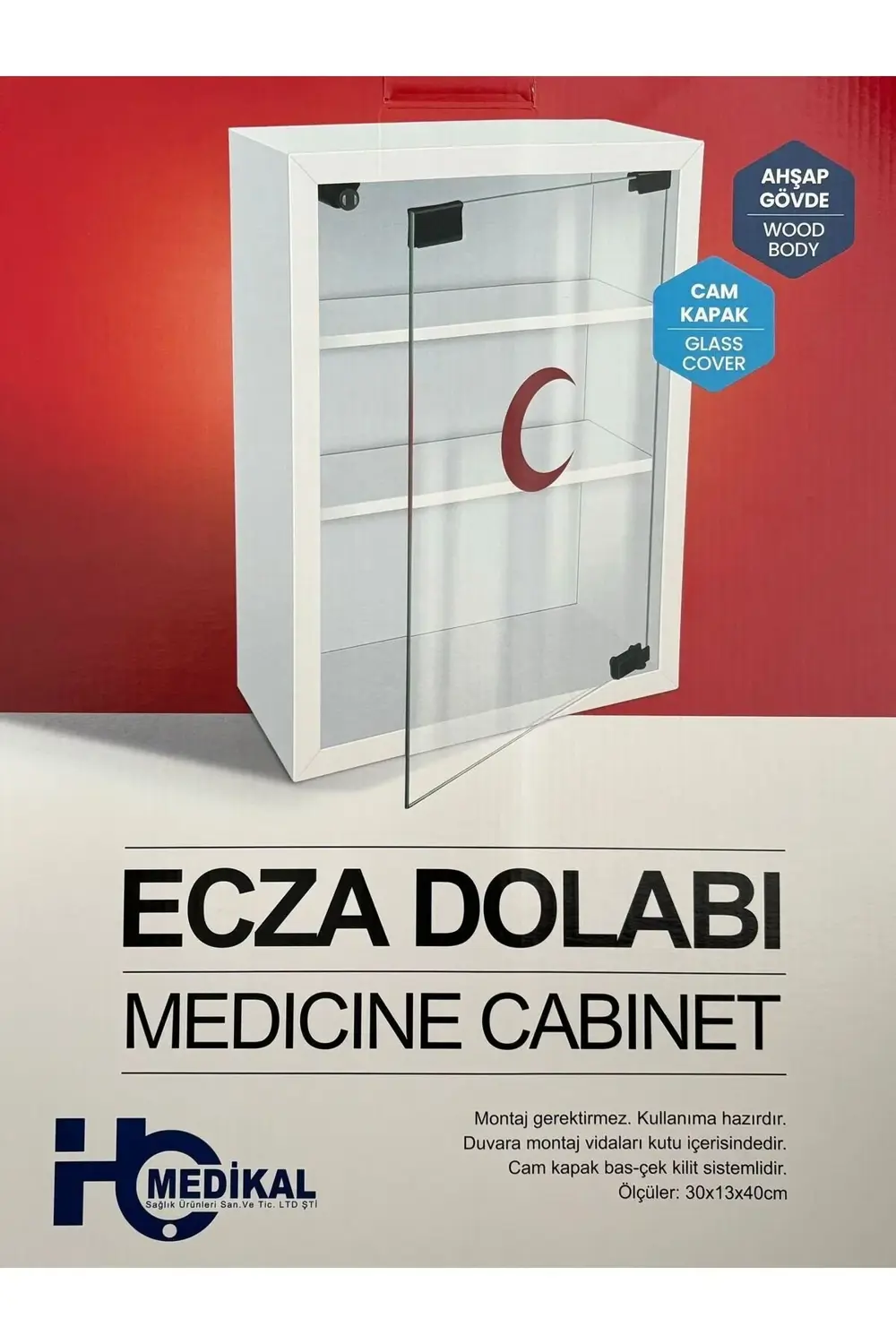 Ecza Dolabı Ahşap Gövde Cam Kapk