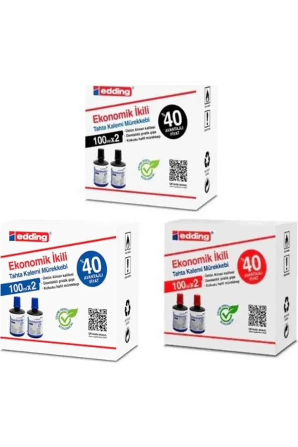 Edding Tahta Kalem Mürekkebi 100 cc 2'li Siyah-Mavi-Kırmızı