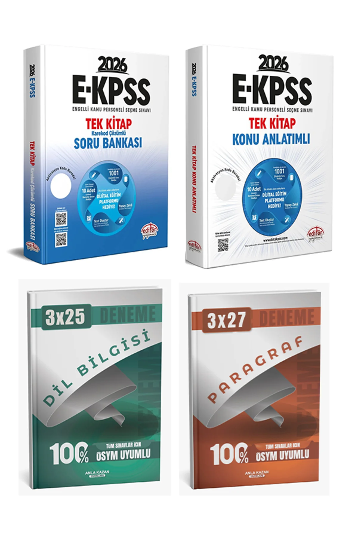 Editör + Anla Kazan 2026 EKPSS Tek Kitap Soru Bankası + Konu Anlatım + Paragraf Dil Bilgisi Deneme