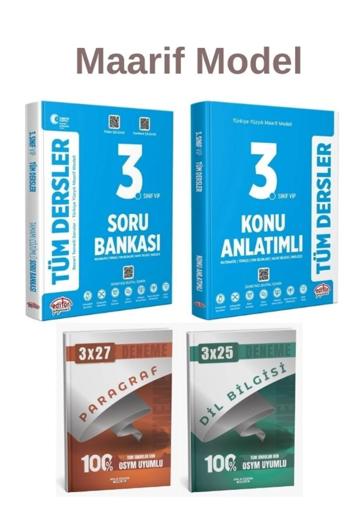 Editör Maarif Model 3. Sınıf Tüm Dersler Konu Anlatımlı Soru Bankası Anka Deneme 4 lü Set