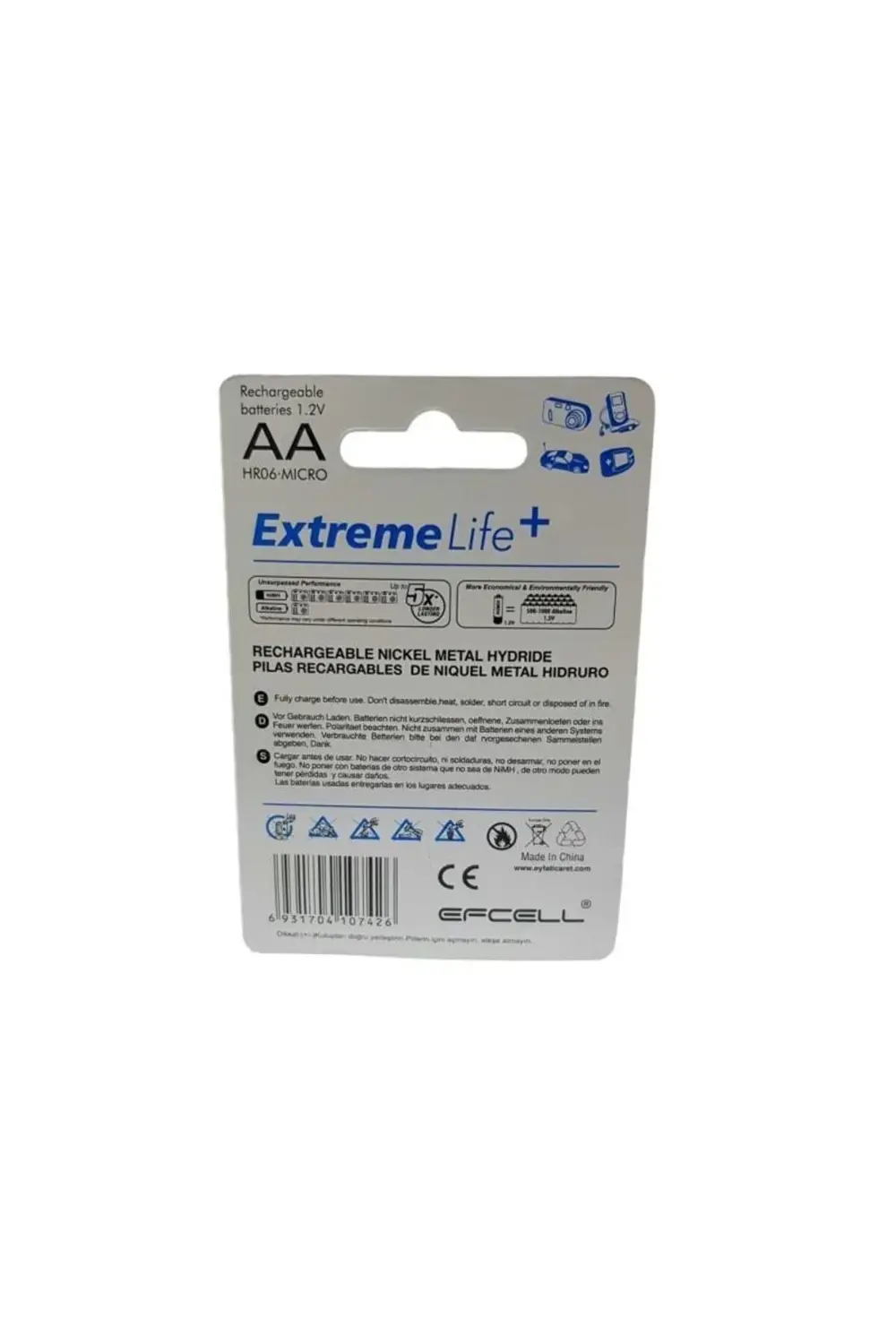 Efcell AA 1.2V 1100mA NiMh Şarjlı Kalem Pil