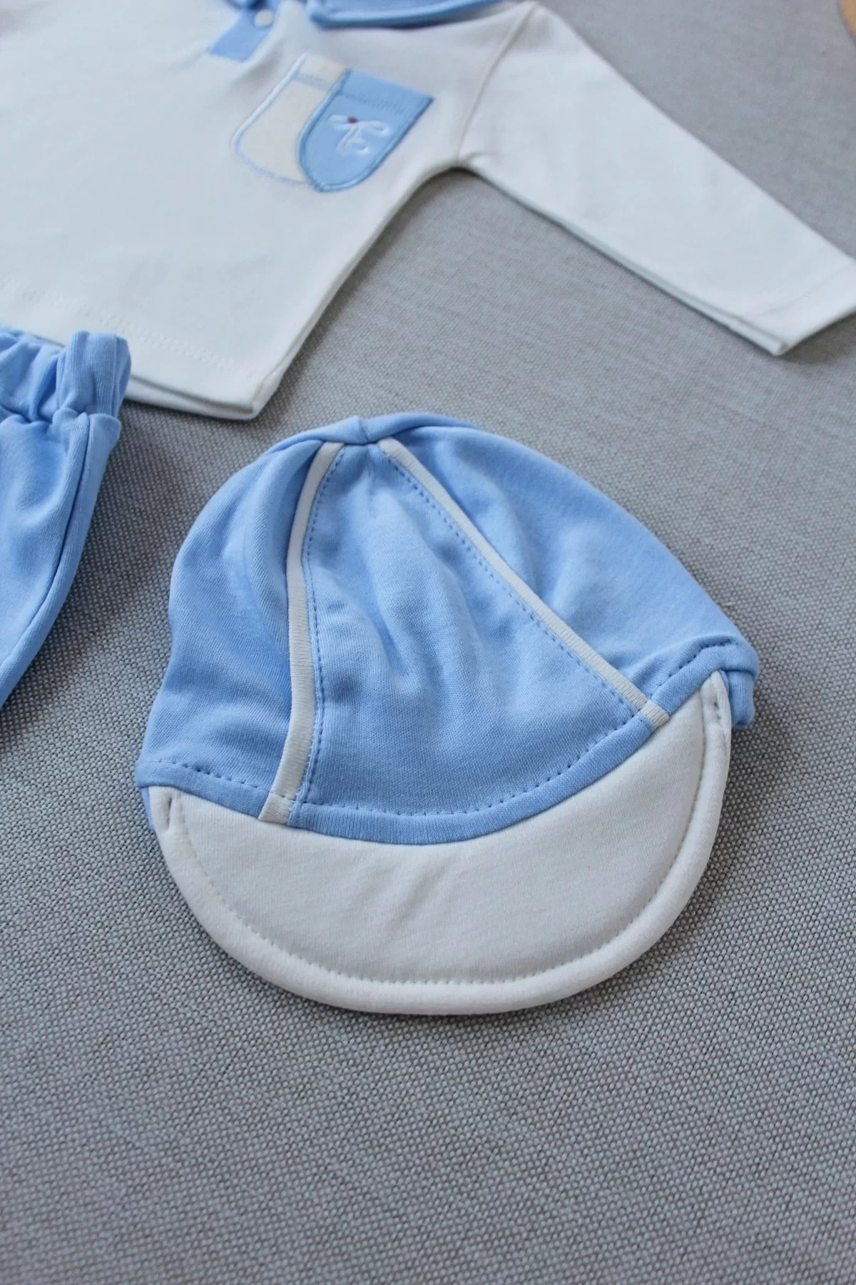 Onlinebutik Efendi Nakışlı Cep Şapkalı Uzun Kollu Sweat 3Lü Erkek Bebek Takım