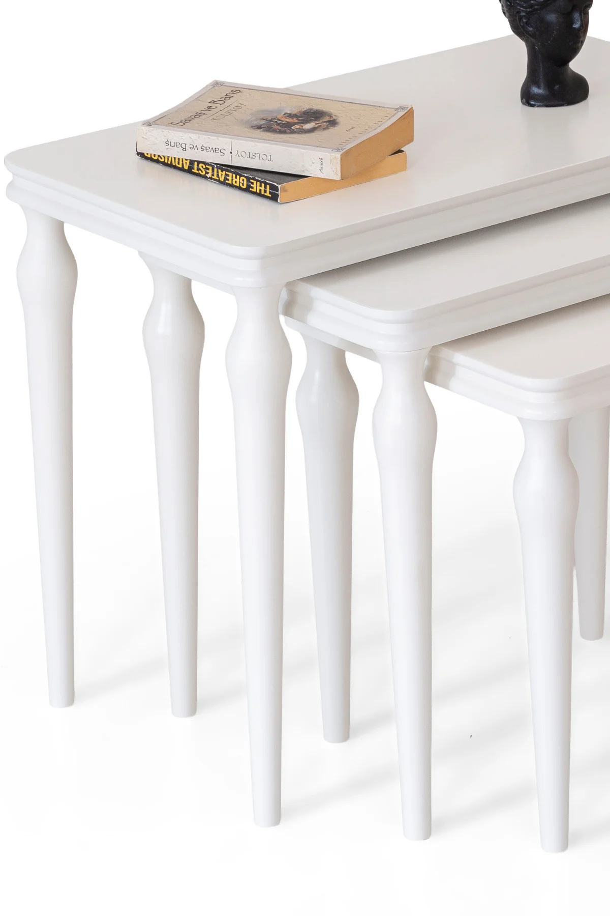 Efes Beyaz Ahşap Lake Boyalı 3’lü Zigon Sehpa Seti – Klasik Tasar