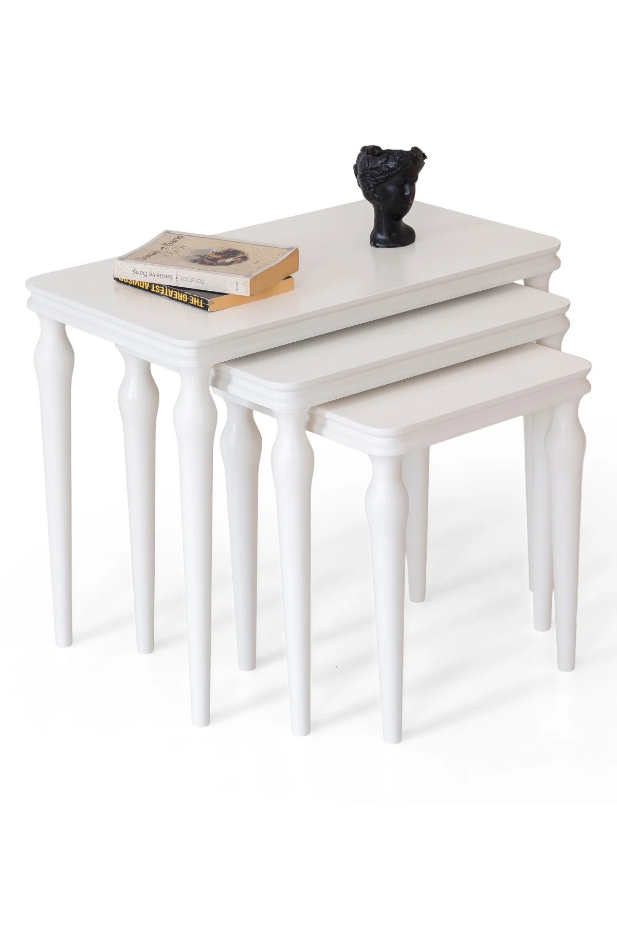 Efes Beyaz Ahşap Lake Boyalı 3’lü Zigon Sehpa Seti – Klasik Tasar