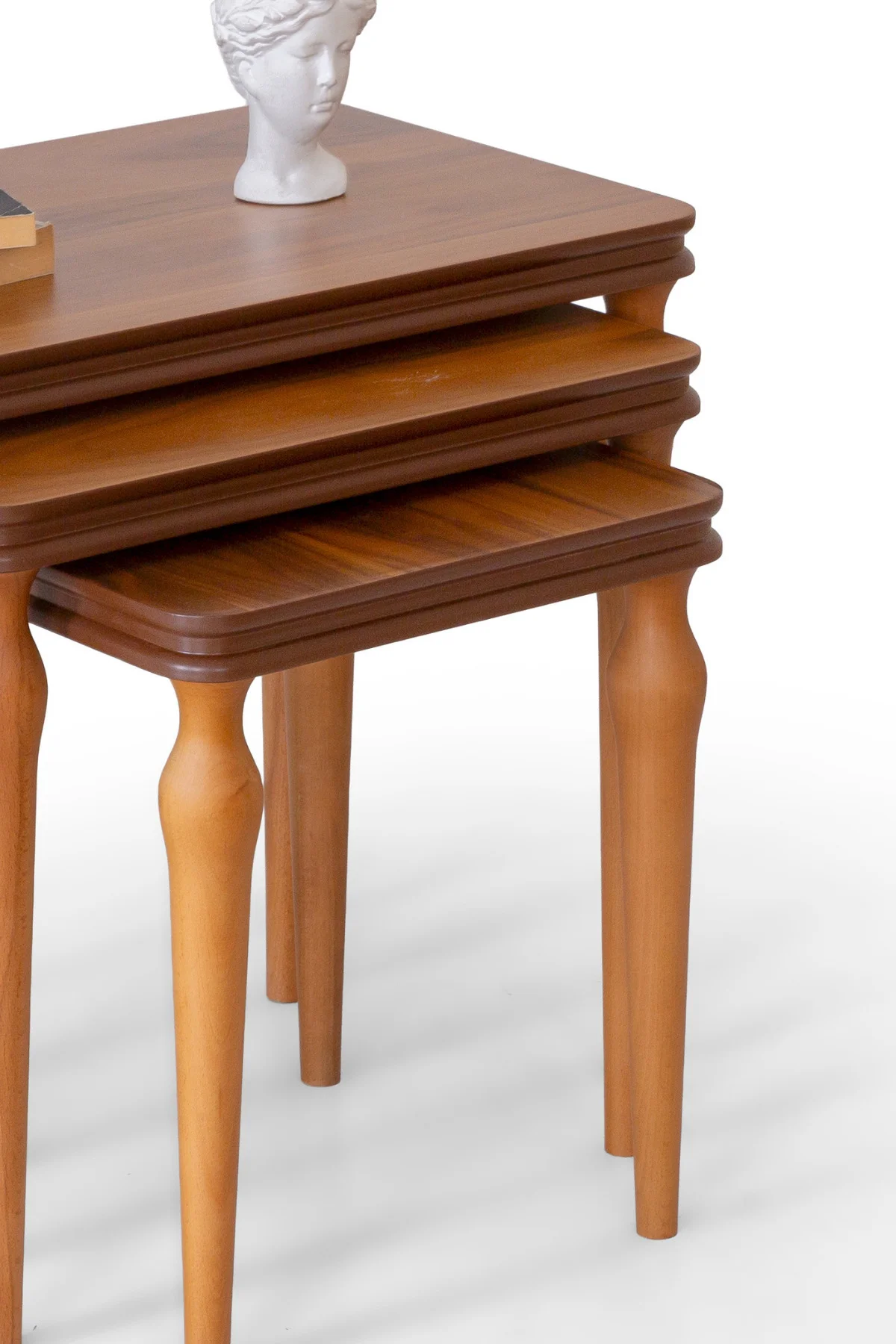 Efes Ceviz Renk Ahşap Demonte 3’lü Zigon Sehpa Seti – Klasik Torn