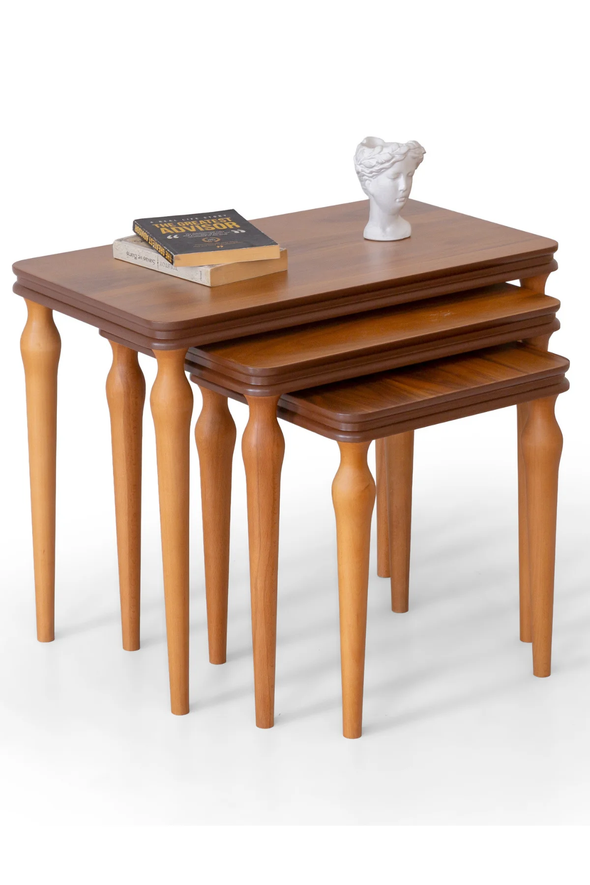 Efes Ceviz Renk Ahşap Demonte 3’lü Zigon Sehpa Seti – Klasik Torn