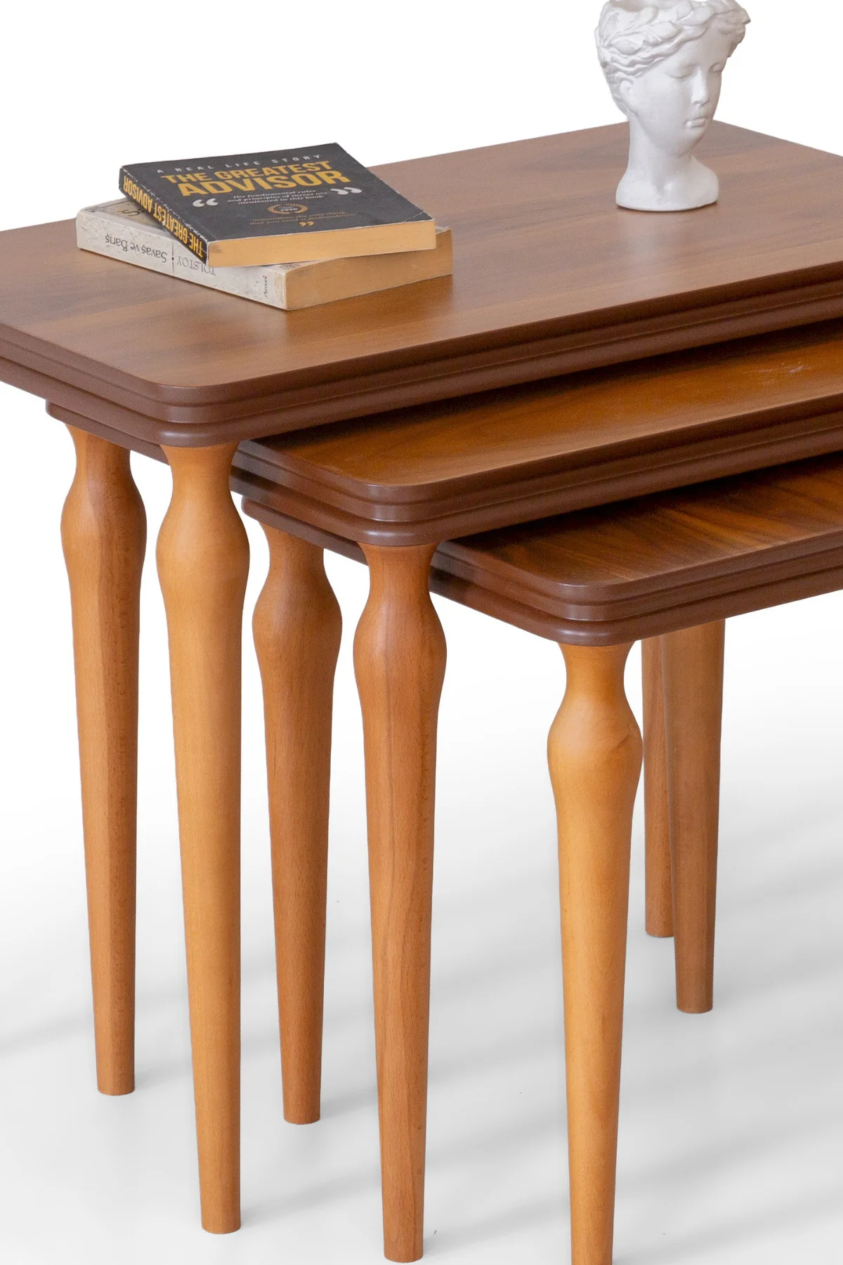 Efes Ceviz Renk Ahşap Demonte 3’lü Zigon Sehpa Seti – Klasik Torn