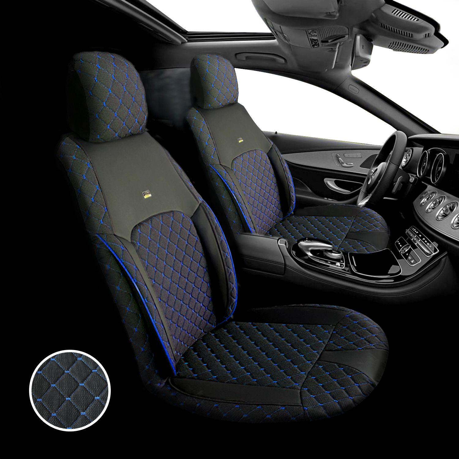 Efes Konfor Serisi Baklava Desenli Kumaş Deri Detay Koltuk Kılıfı