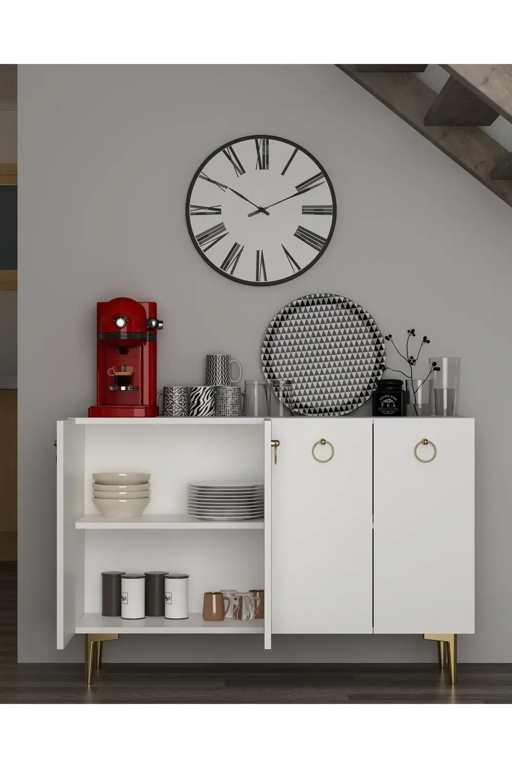 EFESCT MUTFAK KİLER DOLABI BEYAZ-BEYAZ-ALTIN