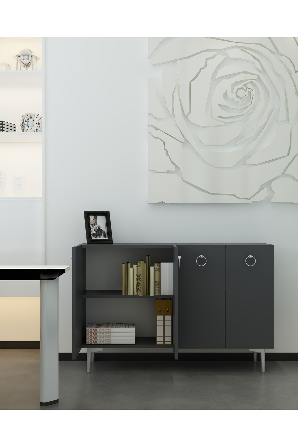 Cantek Dizayn Efesct Ofis Evrak Dolabi Antrasit-Antrasit-Gümüş