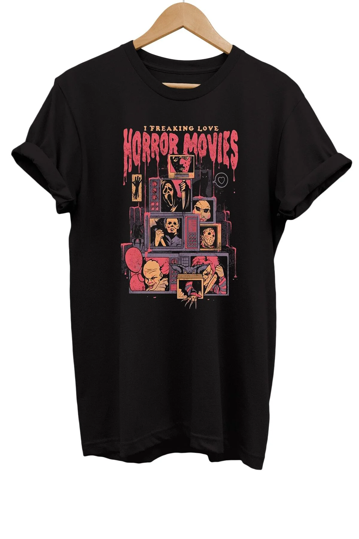 Efsane Korku Filmi Karakterleri Baskılı %100 Pamuk Basic T-shirt Normal Beden Tişört Efsane Korku Filmi Karakterleri Baskılı %100 Pamuk Basic T-shirt Normal Beden Tişört