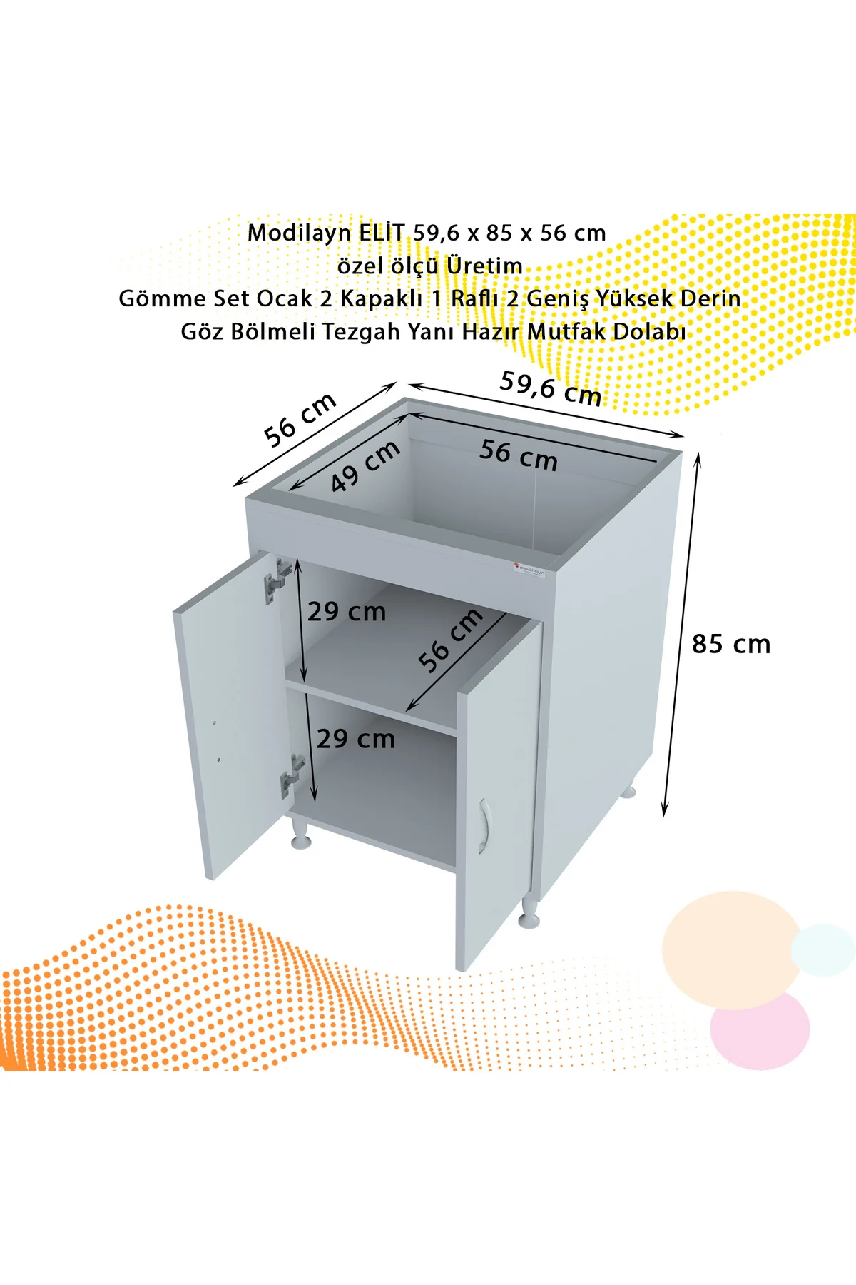 Ege 59,6 x 85 x 56 cm Gömme Ankastre Ocak ve Çift Raflı Mutfak Do