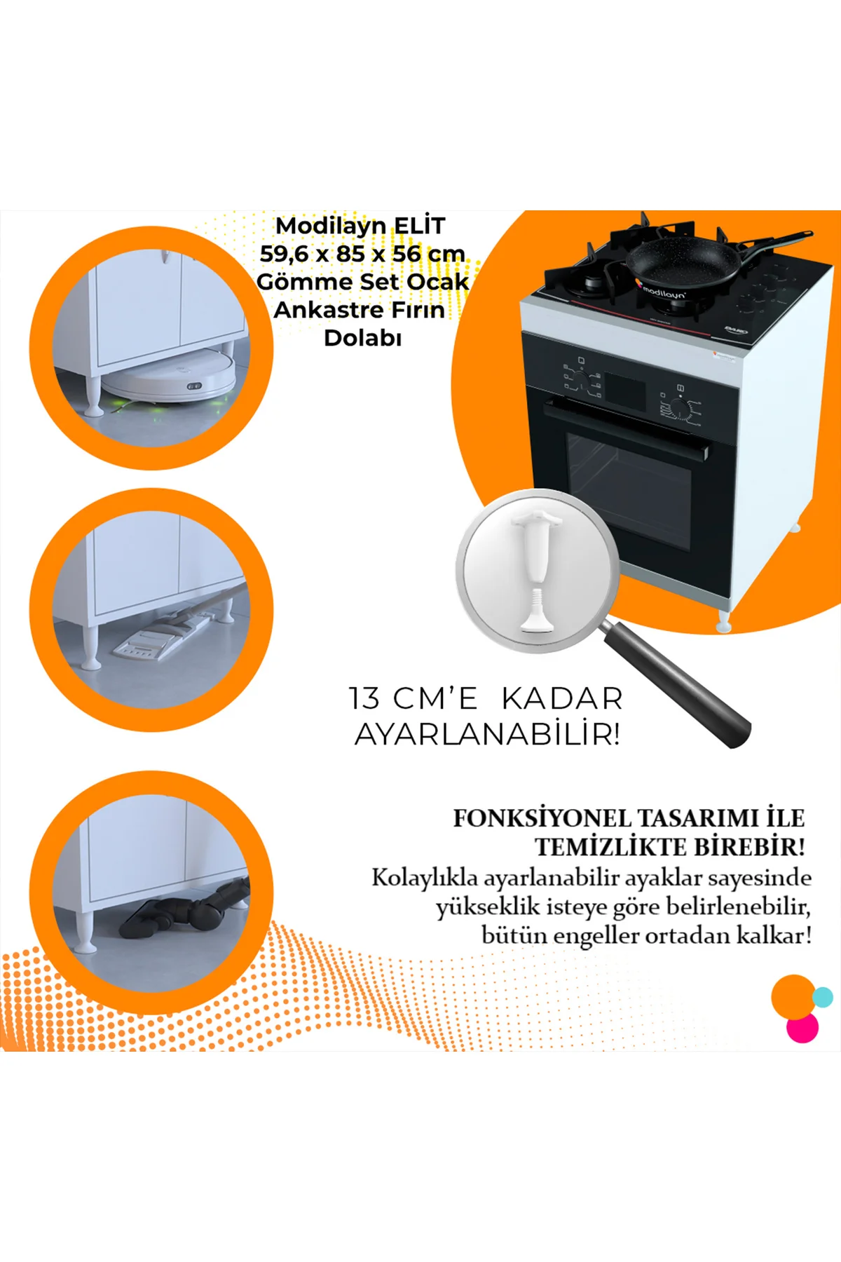 Ege 59,6 x 85 x 56 cm Gömme Ankastre Ocak Ve Fırın Bölmeli Mutfak