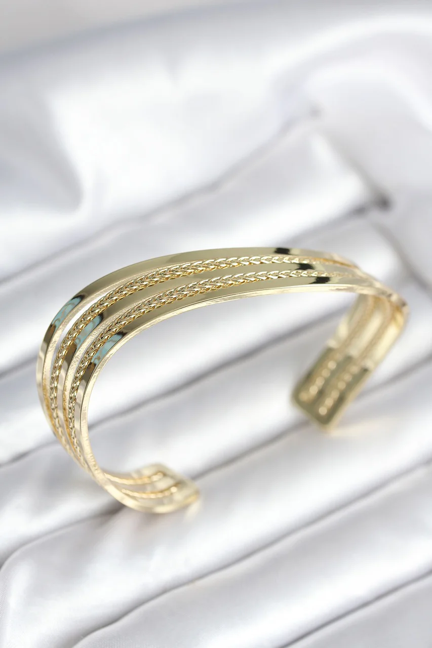 Eğik Şerit Model Gold Renk Pirinç Kadın Bileklik - Lisinya Diğer