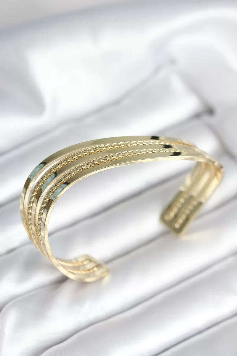 Eğik Şerit Model Gold Renk Pirinç Kadın Bileklik - Lisinya