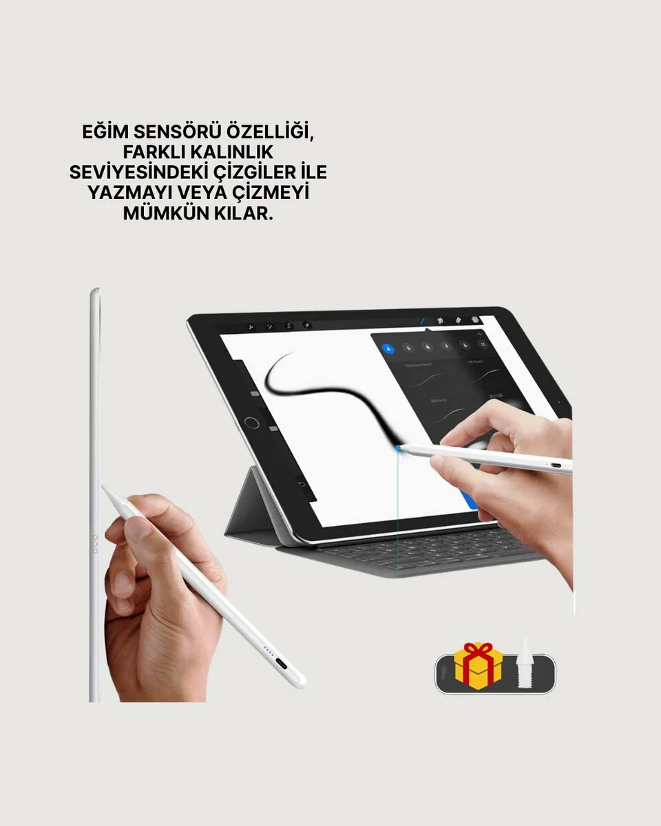 Eğim Sensörlü Dijital Kalem – Yüksek Hassasiyetli 10 mm Uç, Uzun Pil Ömrü ve USB-C Hızlı Şarj