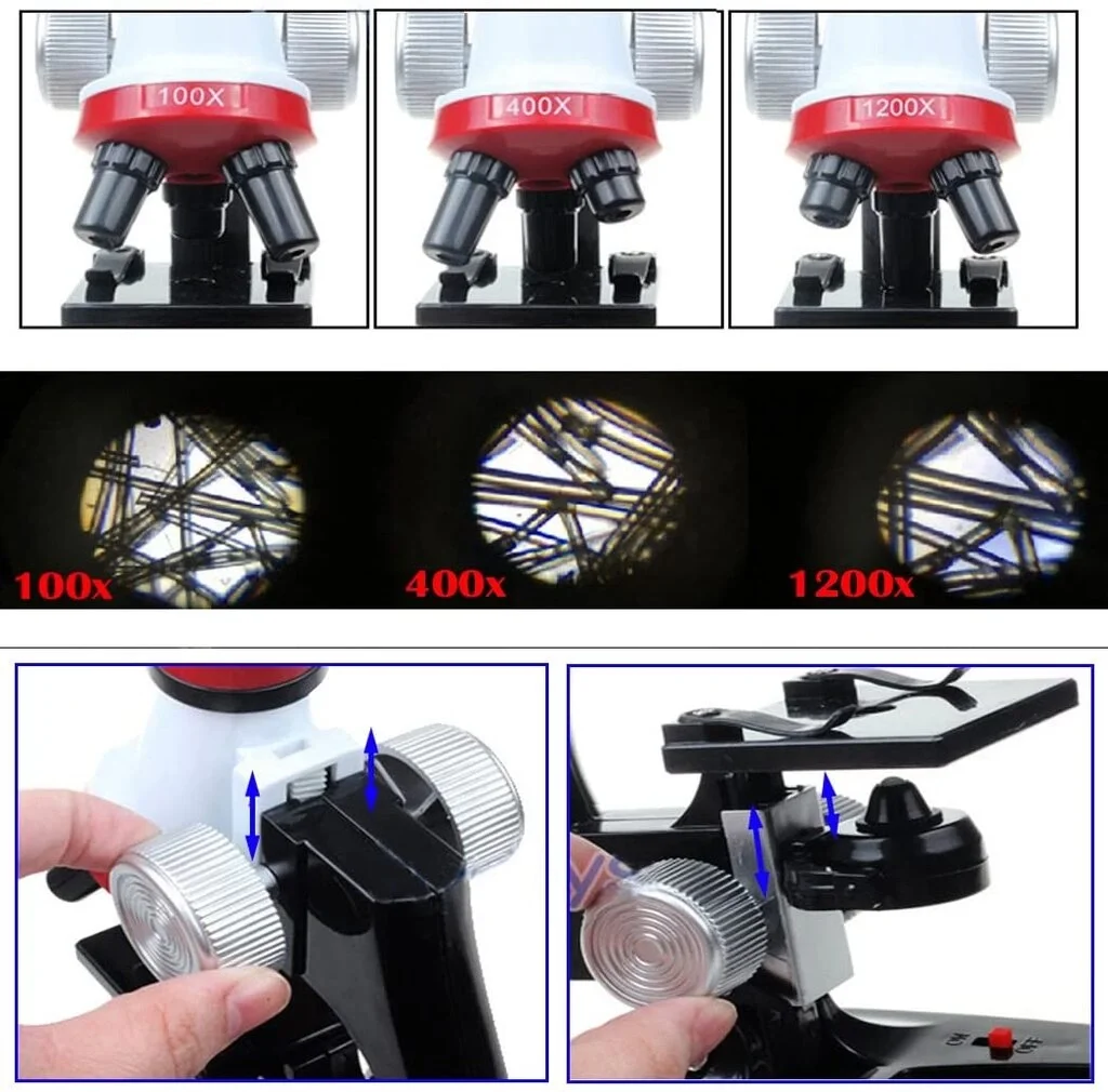 Eğitici Mikroskop Kiti Zoom Led Işıklı 100x 400x 1200x St1200x Eğitici Mikroskop Kiti Zoom Led Işıklı 100x 400x 1200x St1200x