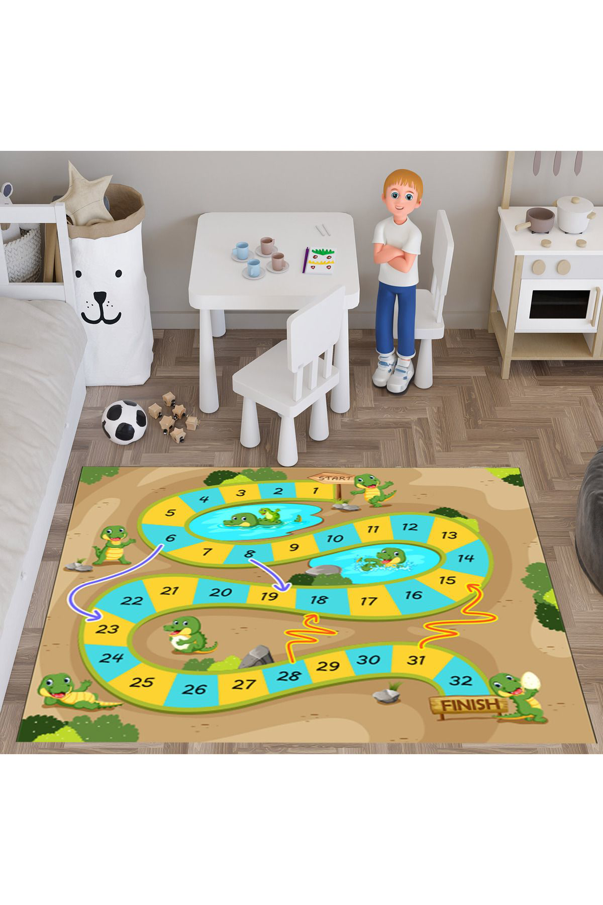 Evan Home Eğitici Seksek Oyunlu Dijital Baskı Yıkanabilir Kaymaz Taban Çocuk Odası Oyun Halısı