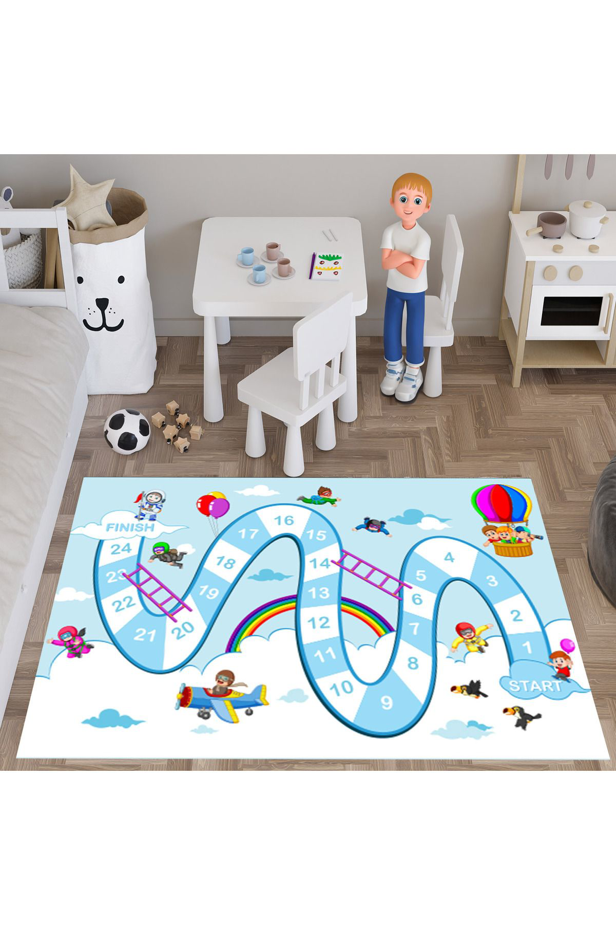 Evan Home Eğitici Seksek Oyunlu Dijital Baskı Yıkanabilir Kaymaz Taban Çocuk Odası Oyun Halısı