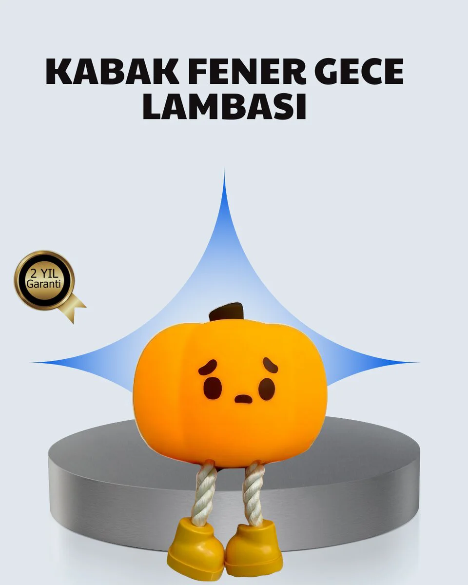 Eğlenceli Balkabağı LED Gece Lambası - 3 Kademeli Işık Ayarlı ve Şarj Edilebilir Tasarım