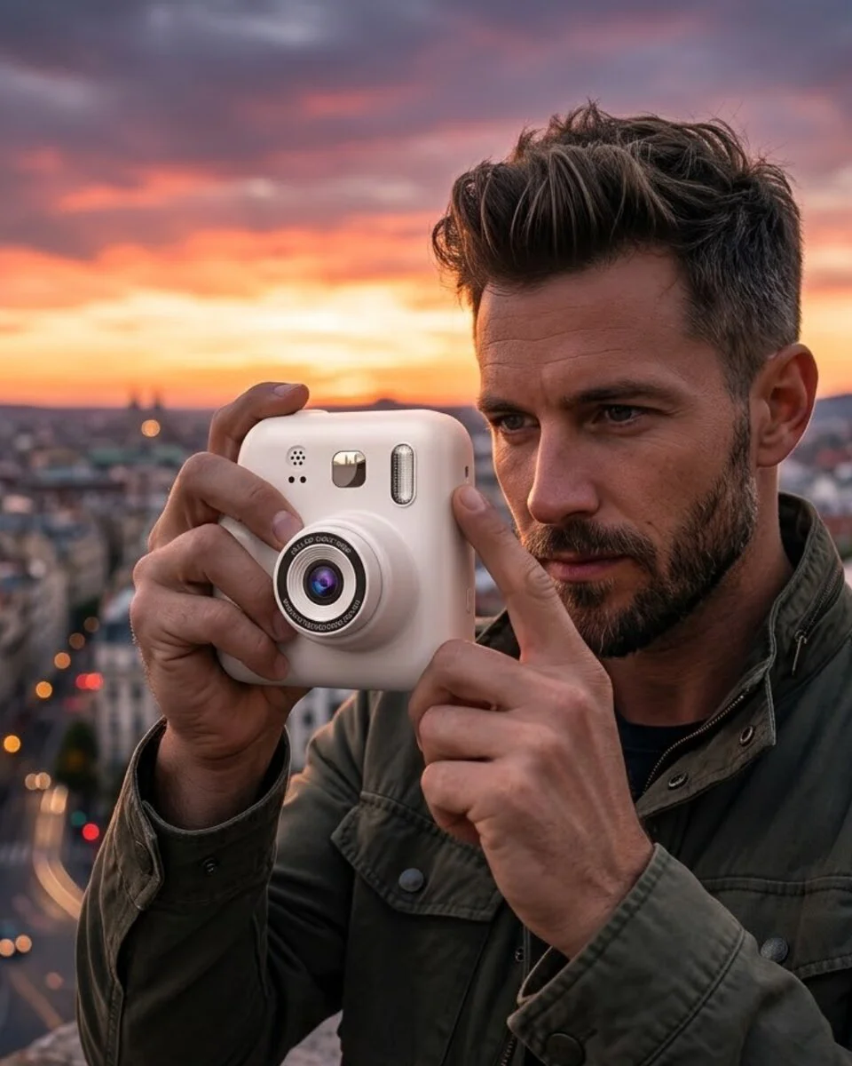 Eğlenceli Baskılı Çocuk Fotoğraf Makinesi Video Çekim 4 Rulo Kağıt 5 Kalem Seti