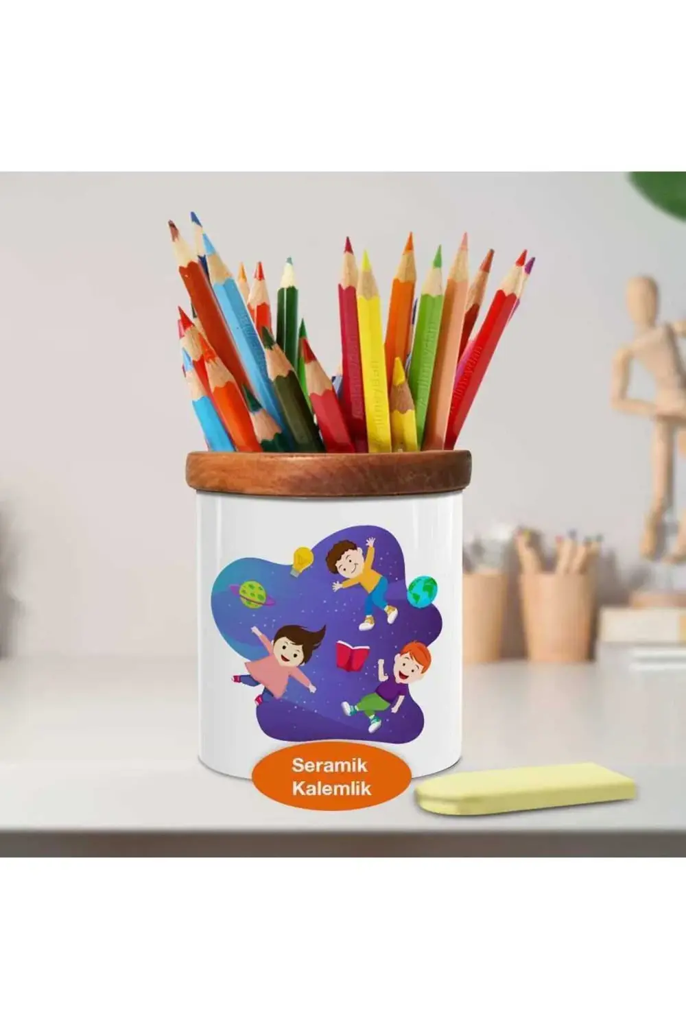 Eğlenceli Çocuk Dünyası Ahşaplı Seramik Kalemlik -2148090431