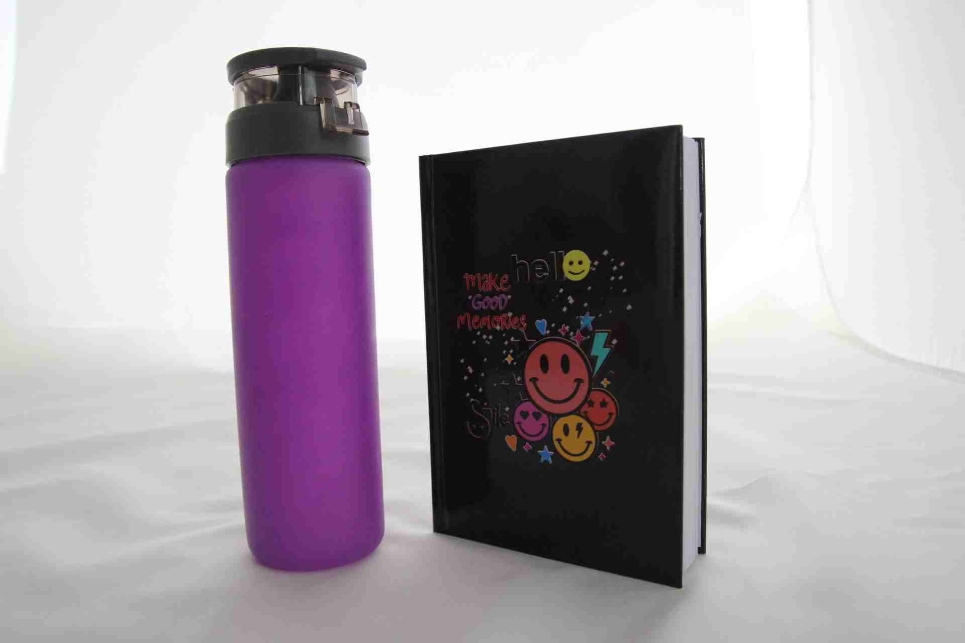 Eğlenceli Hediye Seti - Mor Termos ve Smile Defter Hediye Kutusu