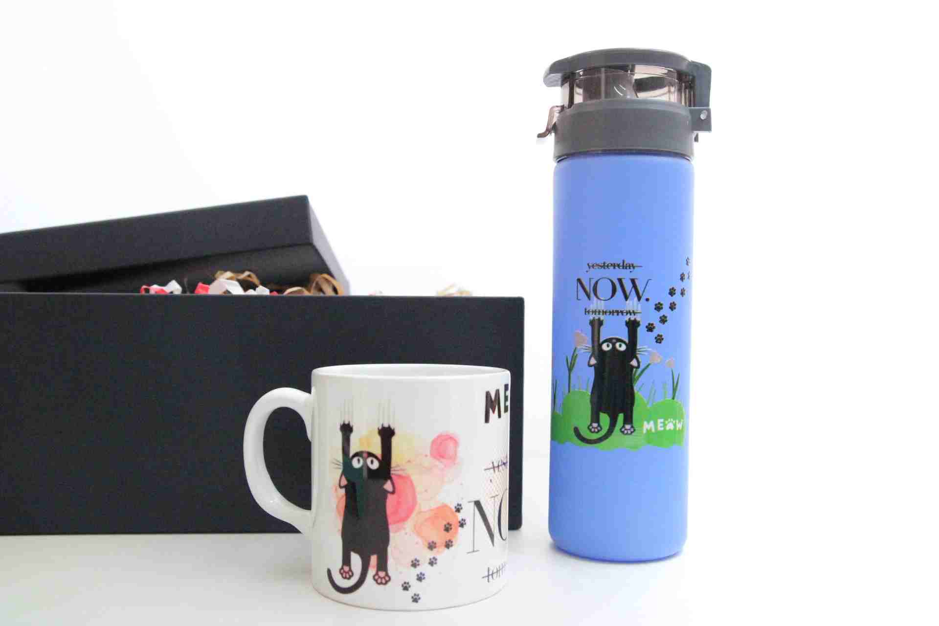 Eğlenceli Hediye Seti - Yırtıcı Kedi Temalı Termos ve Kupa Bardak Hediye Kutusu