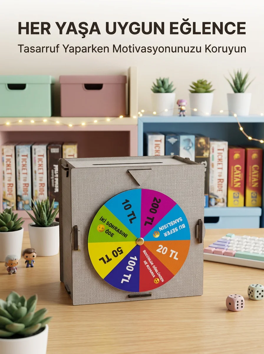 Eğlenceli Tasarruf Çarklı Felek Ahşap Para Biriktirme Kutusu - Lisinya