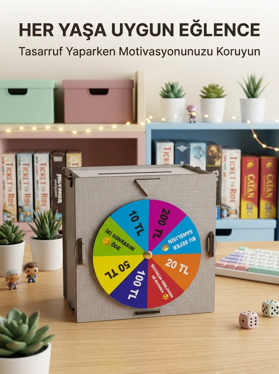 Eğlenceli Tasarruf Çarklı Felek Ahşap Para Biriktirme Kutusu